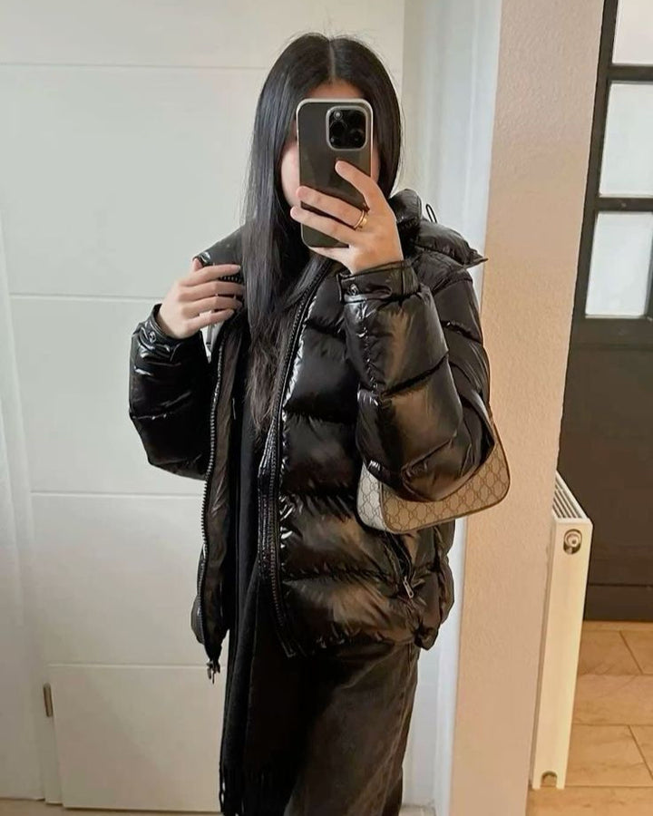 Women's Glossy Puffer Jacket – Shiny Insulated Warm Winter Coat