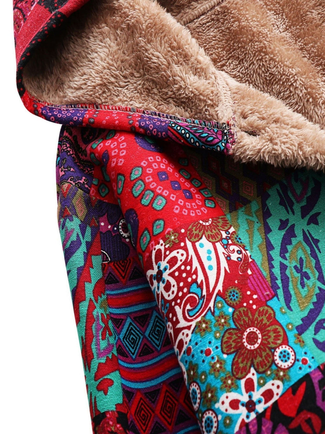 Women's Patchwork Jacket – Hooded Warm Lined Boho Winter Coat