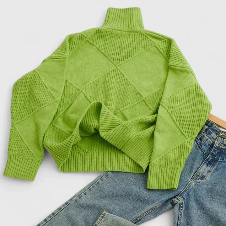 Women's High Neck Sweater – Loose Fit Soft Patterned Knit Pullover