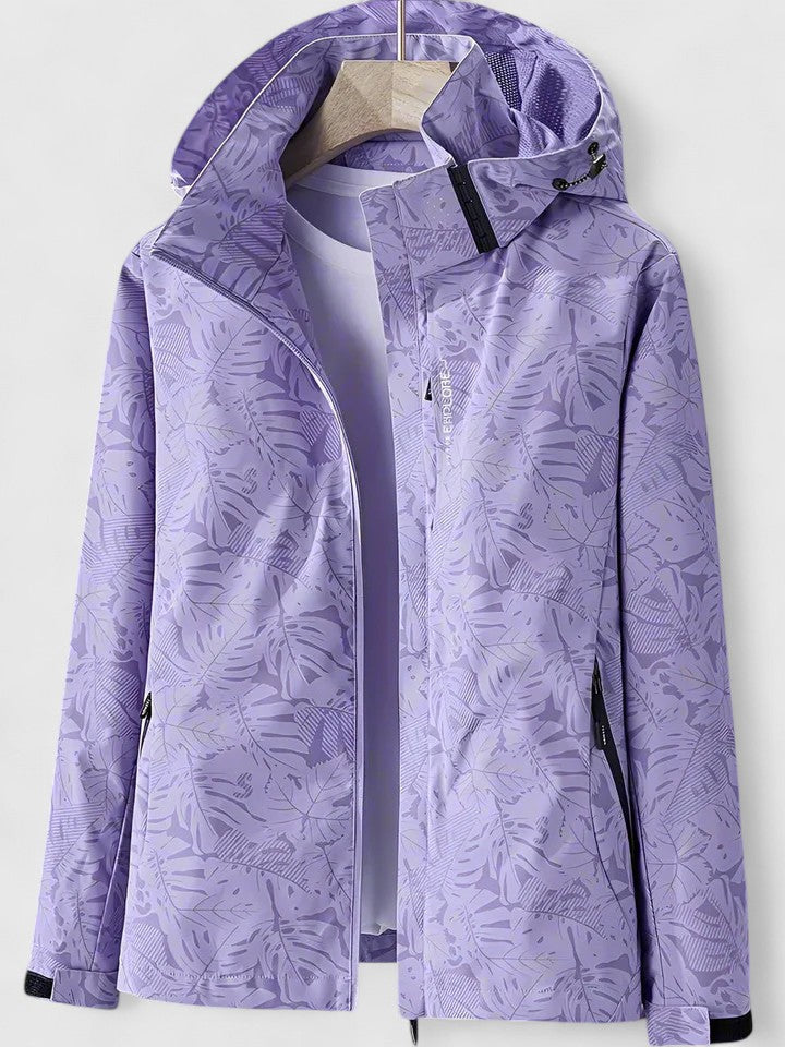 Women's Lightweight Summer Jacket – Leaf Print Removable Hood Zip