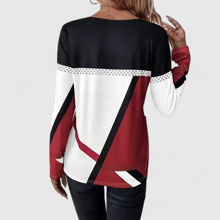 Women's Printed Sweater – Round Neck Long Sleeve Knit Pullover