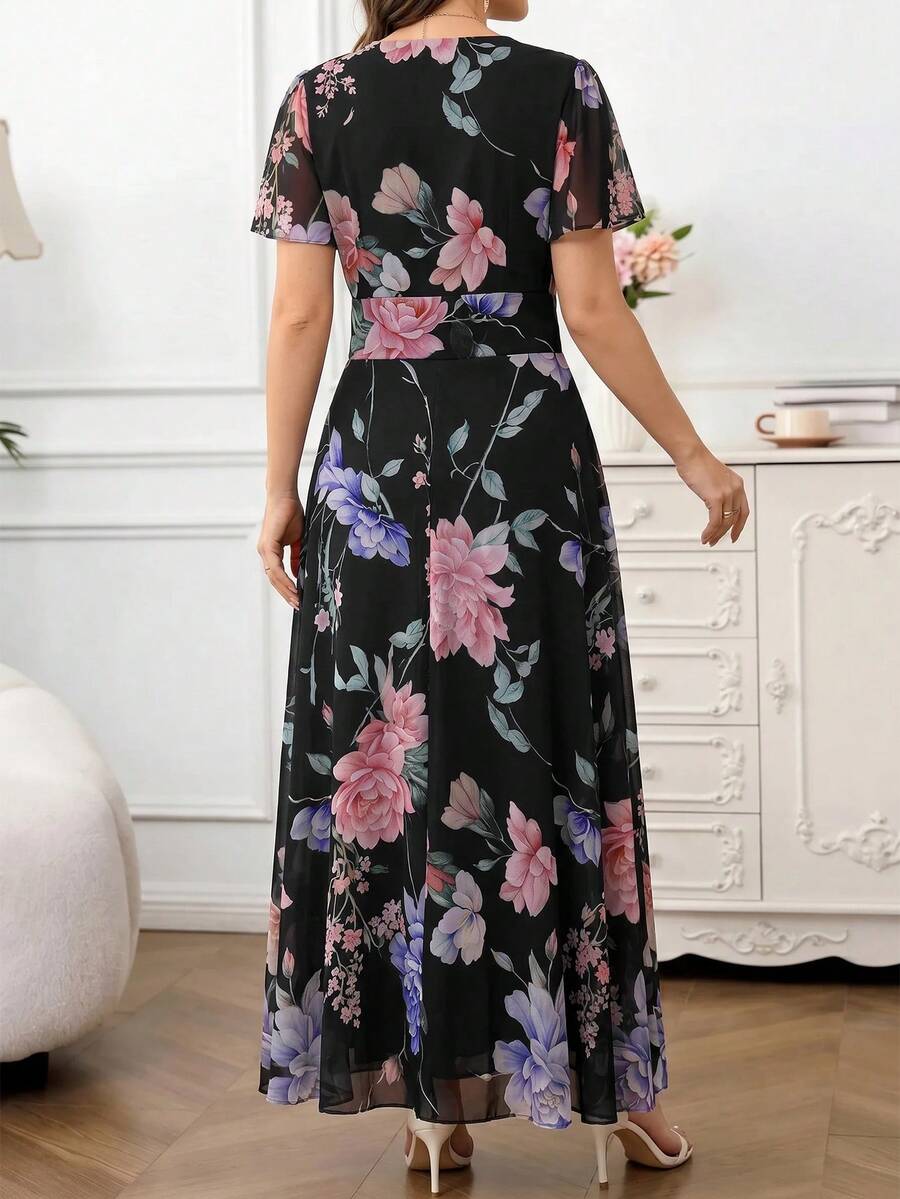 Amorya | V-Neck Flared Midi Dress