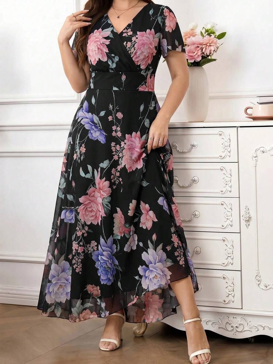 Amorya | V-Neck Flared Midi Dress