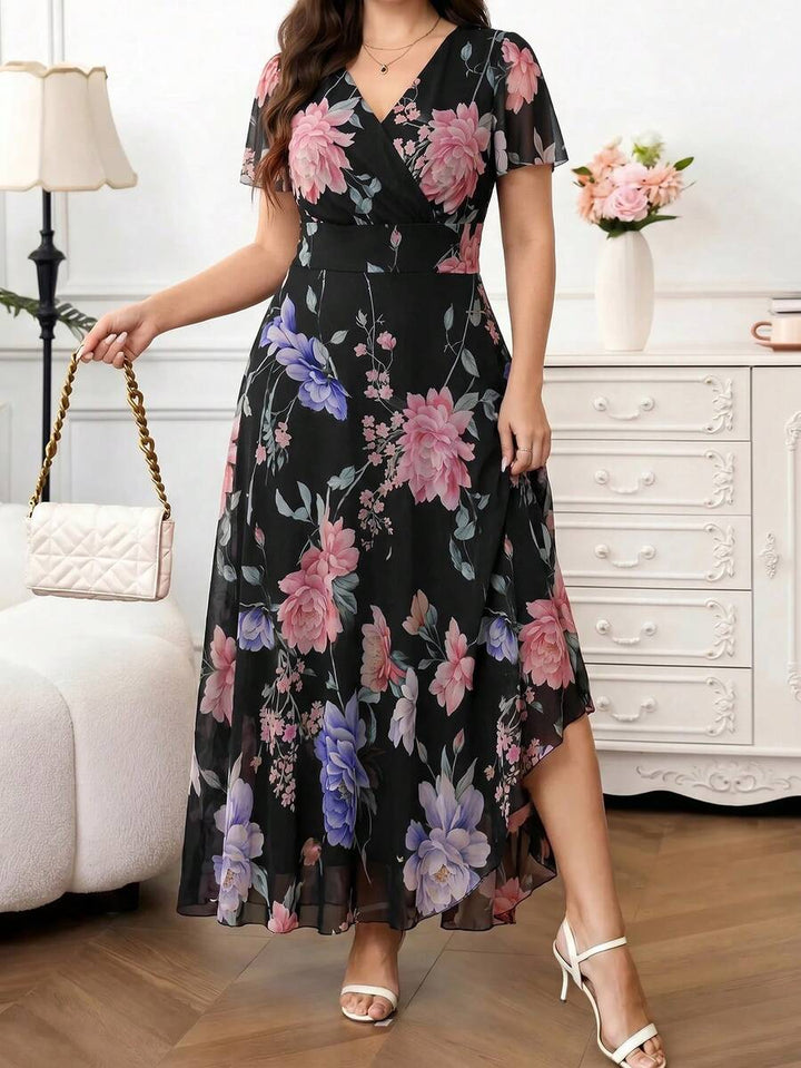 Amorya | V-Neck Flared Midi Dress