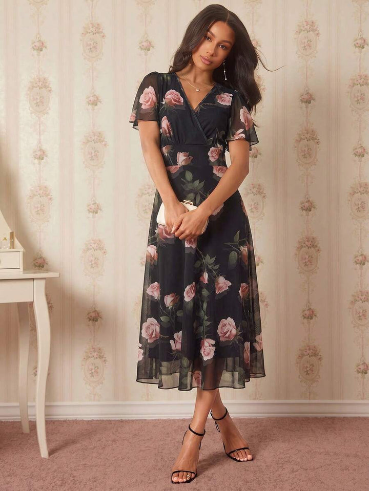 Amorya | V-Neck Flared Midi Dress