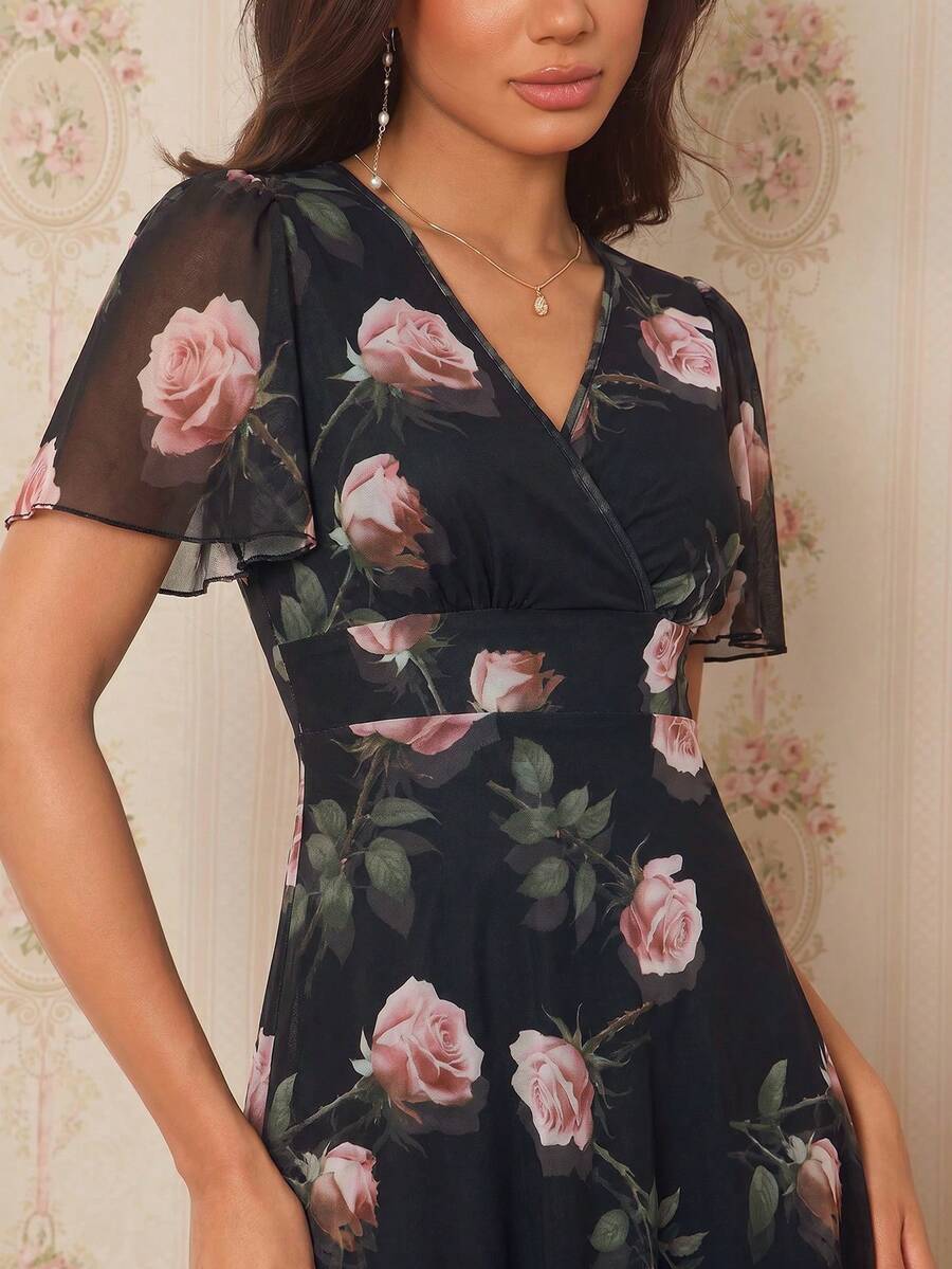Amorya | V-Neck Flared Midi Dress