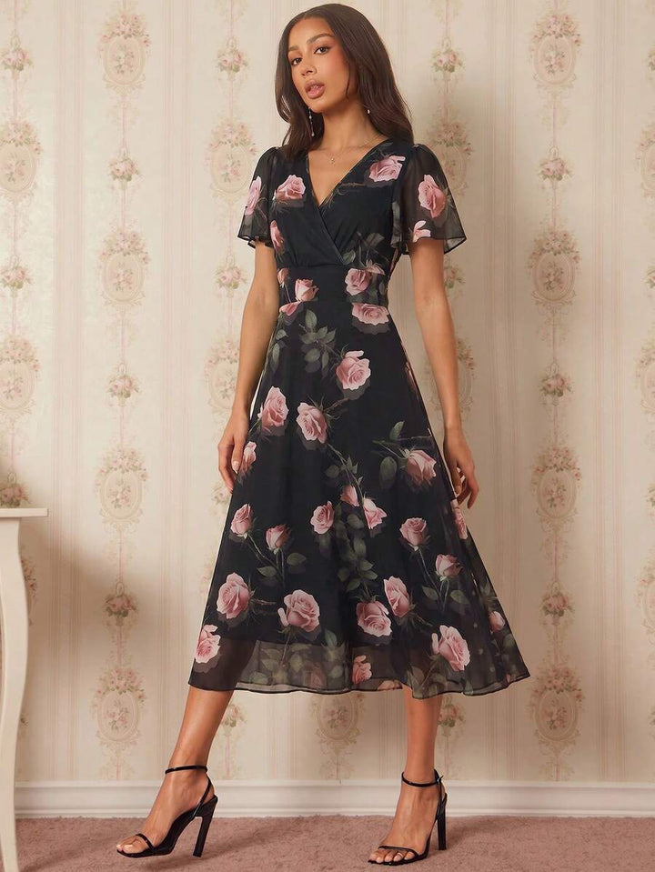 Amorya | V-Neck Flared Midi Dress
