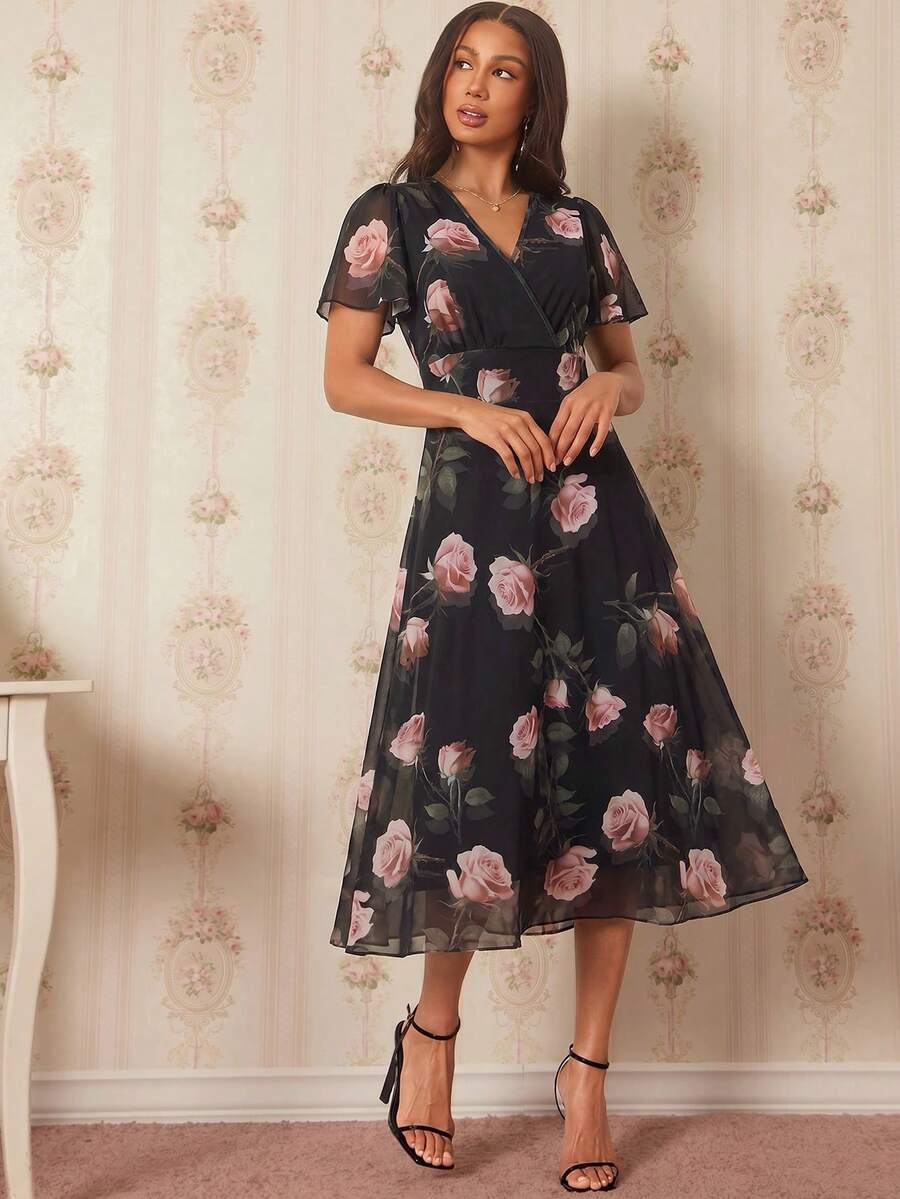 Amorya | V-Neck Flared Midi Dress