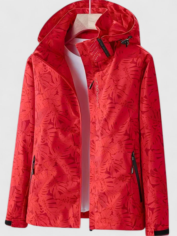 Women's Lightweight Summer Jacket – Leaf Print Removable Hood Zip