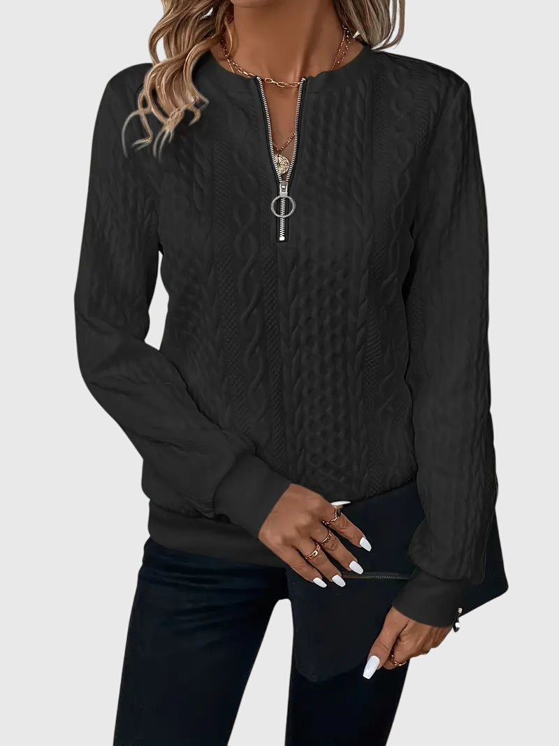 Women's Zip-Up Sweater – Soft Knit Zip Detail Pullover Top