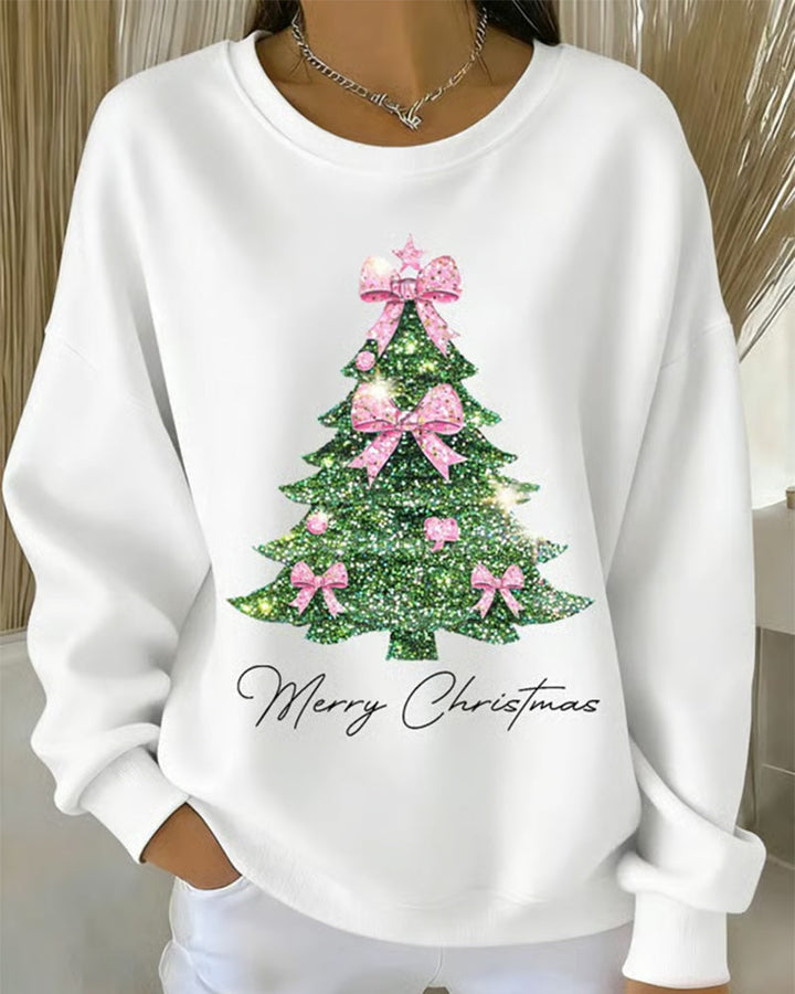 Women's Christmas Sweatshirt – Xmas Tree Print Round Neck Pullover