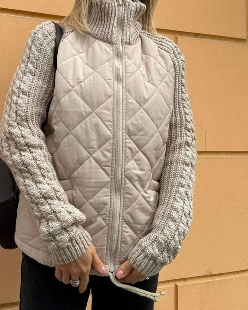 Women's Padded Jacket – Knit Sleeve Warm Winter Coat