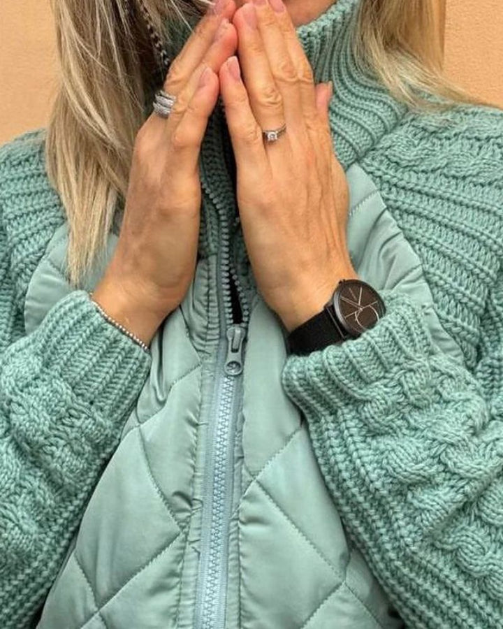 Women's Padded Jacket – Knit Sleeve Warm Winter Coat