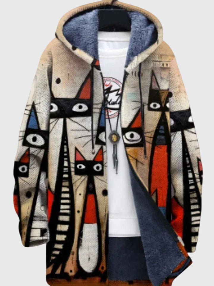 Women's Printed Jacket – Artistic Graphic Print Warm Coat