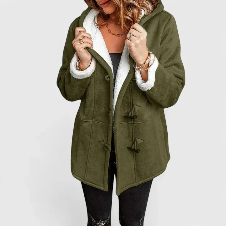 Women's Hooded Duffle Coat – Soft Fleece-Lined Toggle Winter Coat