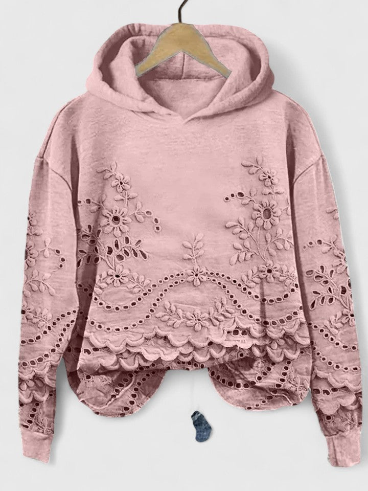 Women's Lace Trim Hoodie – Casual Hooded Sweatshirt, Soft Fit
