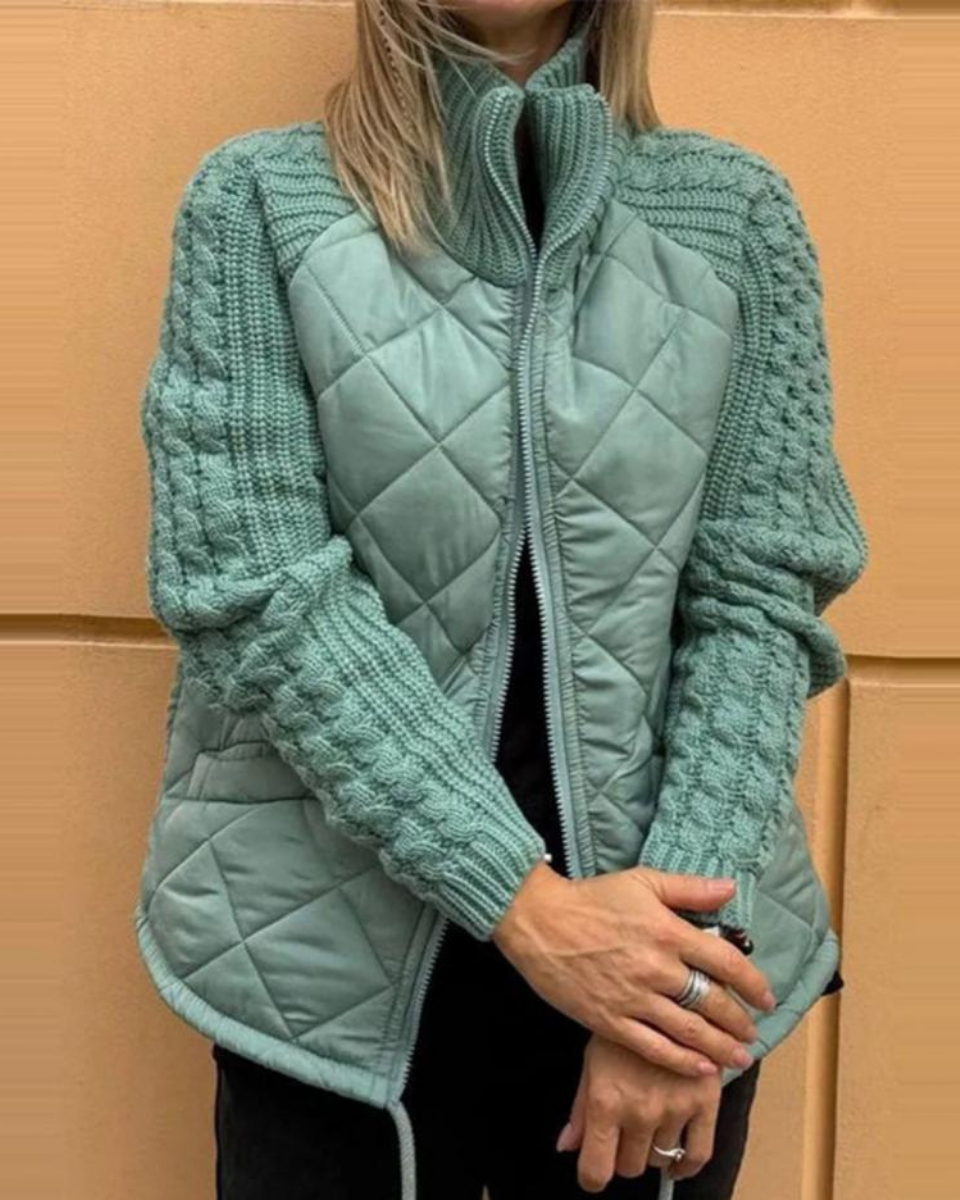 Women's Padded Jacket – Knit Sleeve Warm Winter Coat