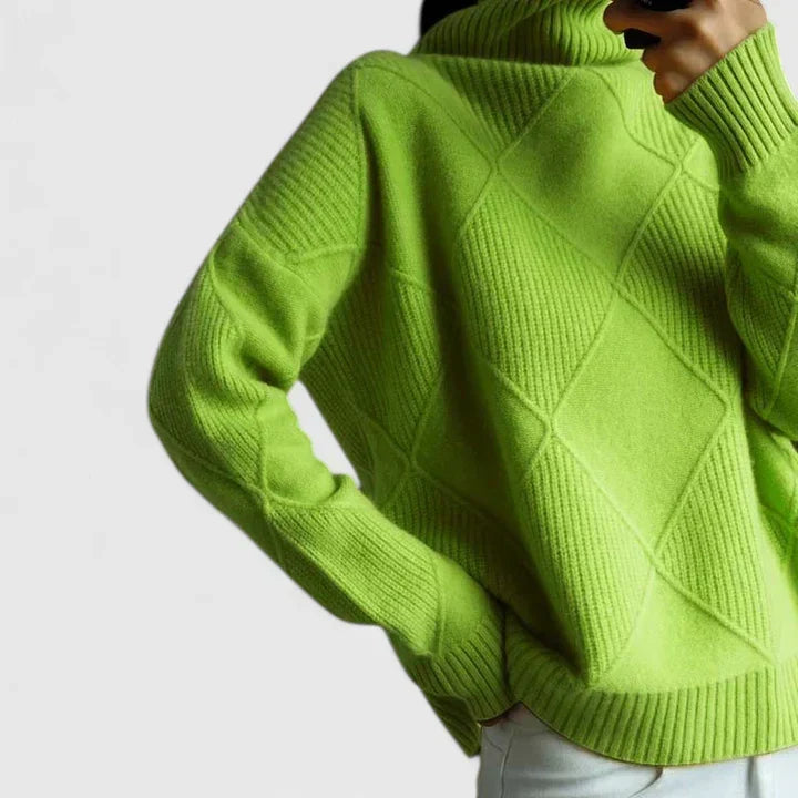 Women's High Neck Sweater – Loose Fit Soft Patterned Knit Pullover