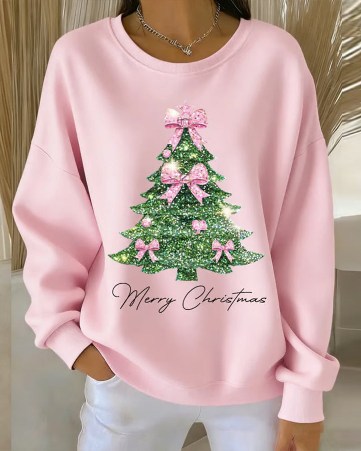 Women's Christmas Sweatshirt – Xmas Tree Print Round Neck Pullover