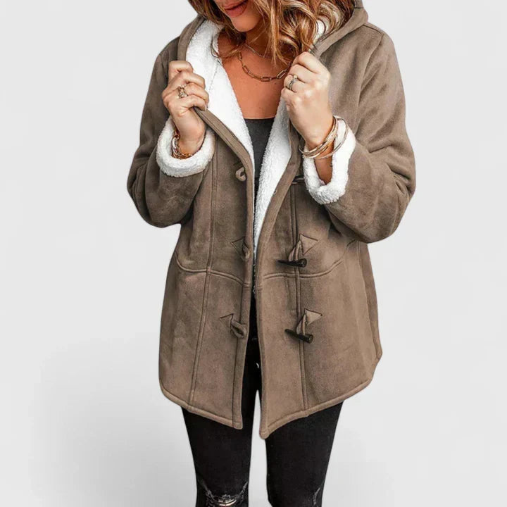 Women's Hooded Duffle Coat – Soft Fleece-Lined Toggle Winter Coat