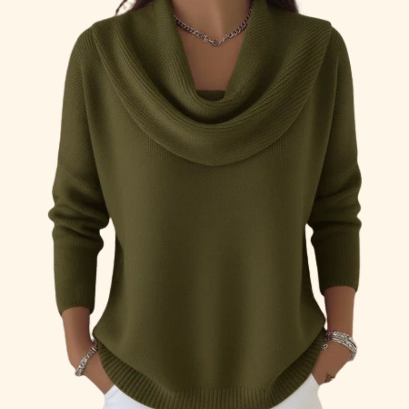 Women's Cowl Neck Sweater – Draped Collar Soft Knit Pullover