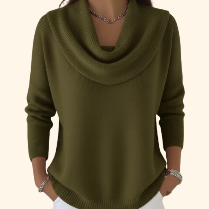 Women's Cowl Neck Sweater – Draped Collar Soft Knit Pullover