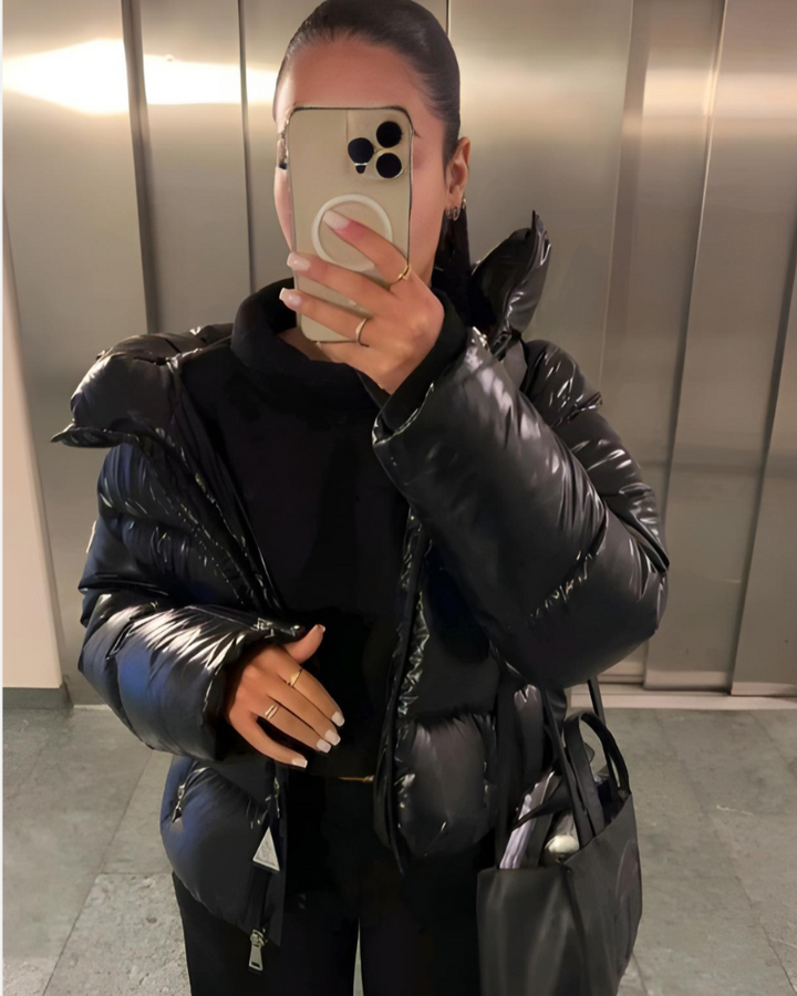 Women's Glossy Puffer Jacket – Shiny Insulated Warm Winter Coat