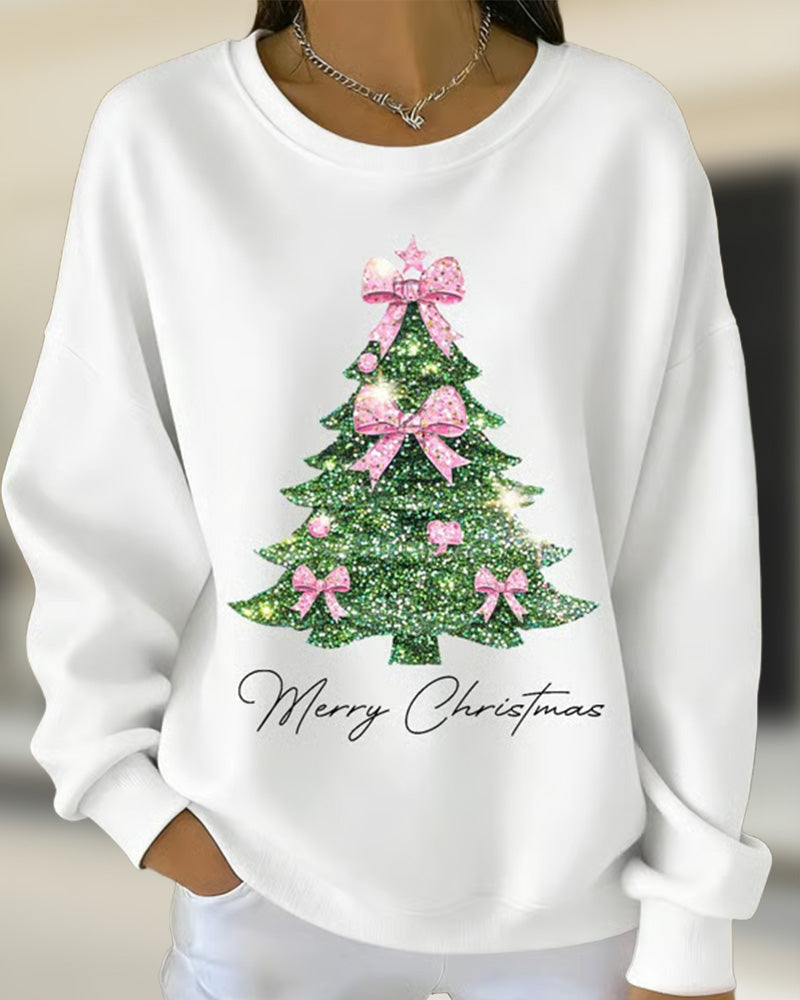 Women's Christmas Sweatshirt – Xmas Tree Print Round Neck Pullover