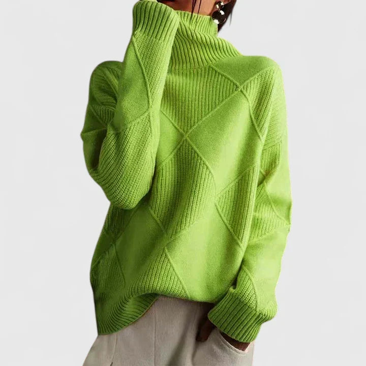 Women's High Neck Sweater – Loose Fit Soft Patterned Knit Pullover