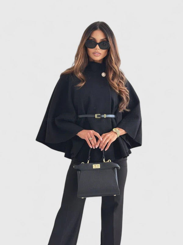 Women's Belted Jacket – Butterfly Sleeve Elegant Autumn Coat