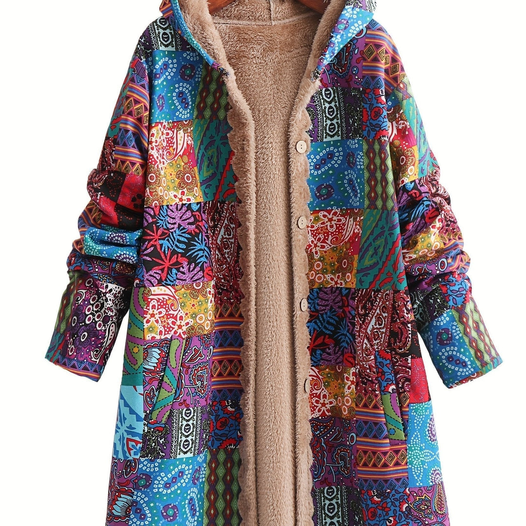 Women's Patchwork Jacket – Hooded Warm Lined Boho Winter Coat