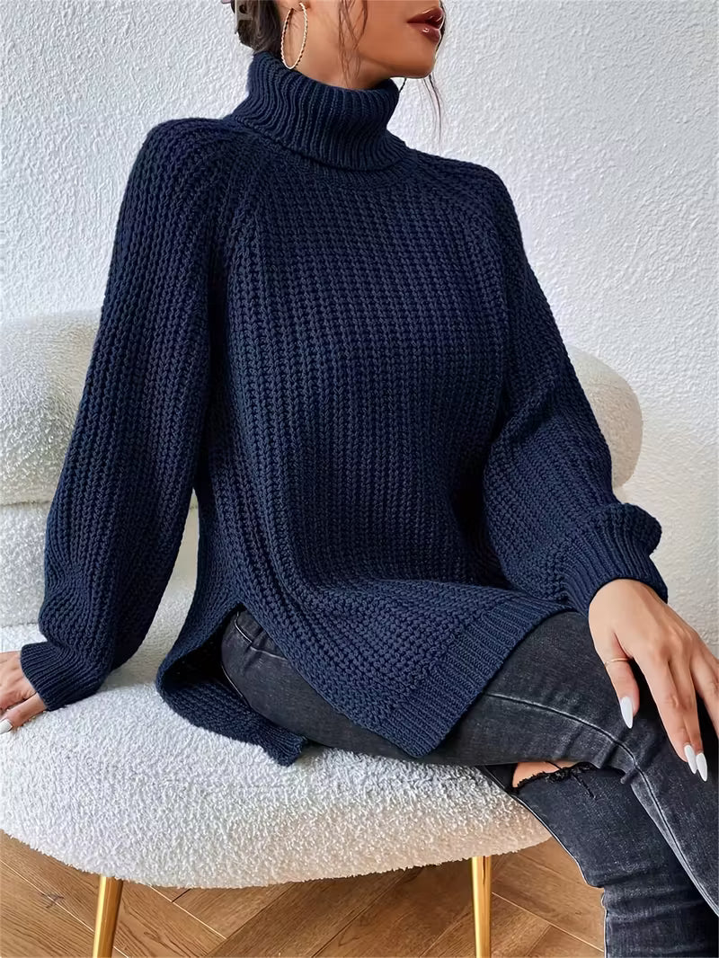 Women's Oversized Sweater – Round Neck Long Sleeve Knit Pullover
