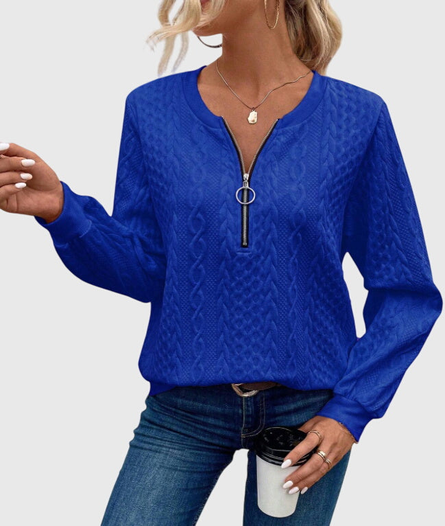 Women's Zip-Up Sweater – Soft Knit Zip Detail Pullover Top