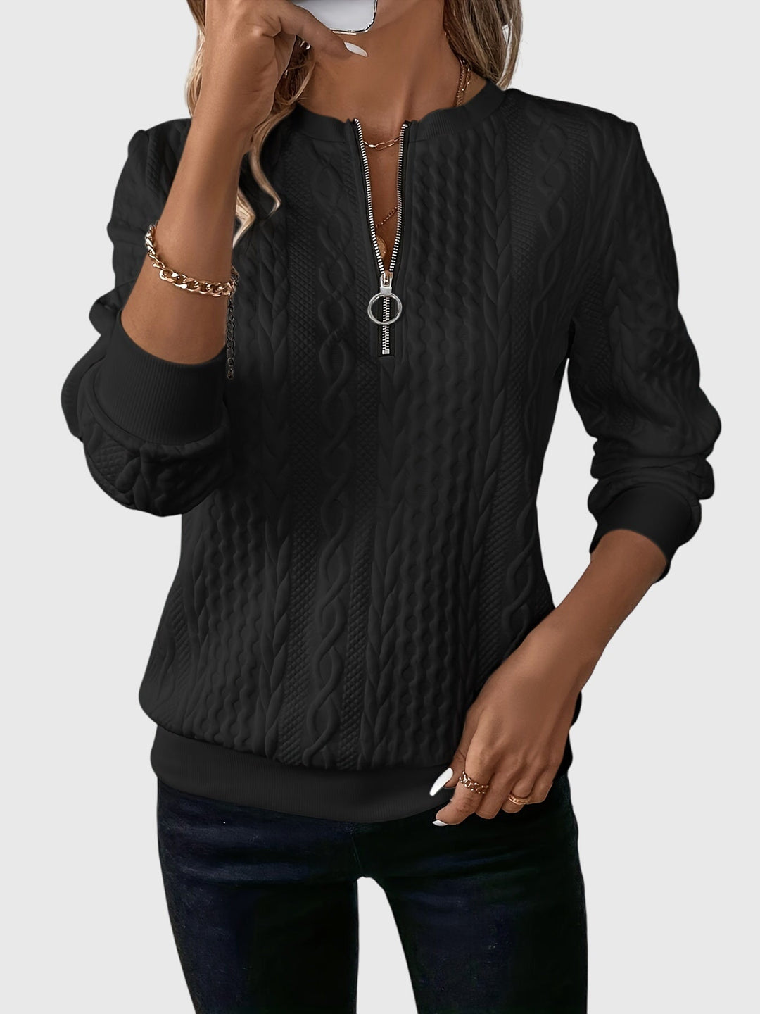 Women's Zip-Up Sweater – Soft Knit Zip Detail Pullover Top