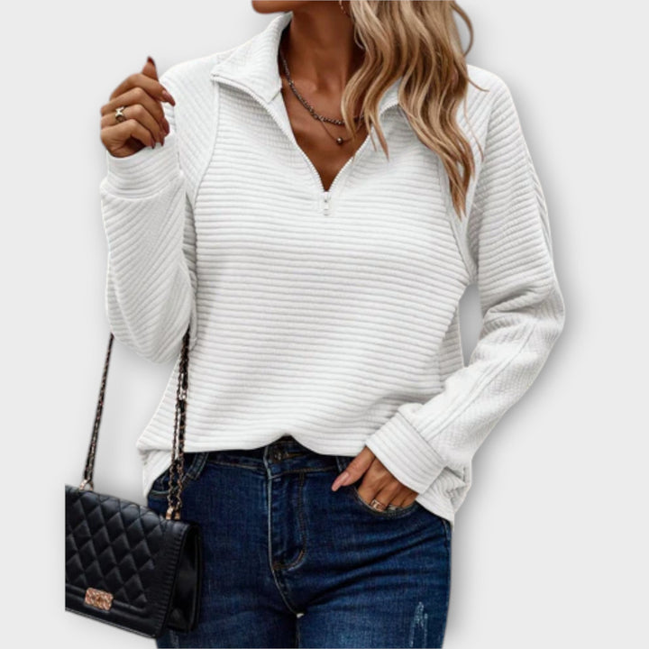 Women's V-Neck Sweater – Zip Detail Soft Knit Pullover Top