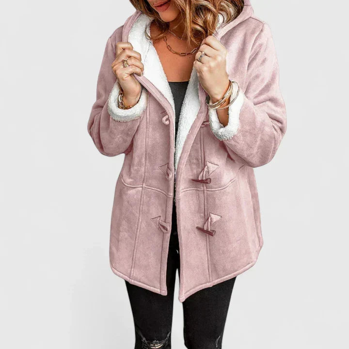 Women's Hooded Duffle Coat – Soft Fleece-Lined Toggle Winter Coat
