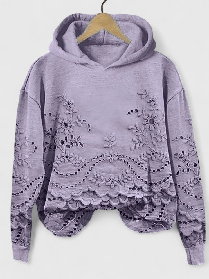 Women's Lace Trim Hoodie – Casual Hooded Sweatshirt, Soft Fit