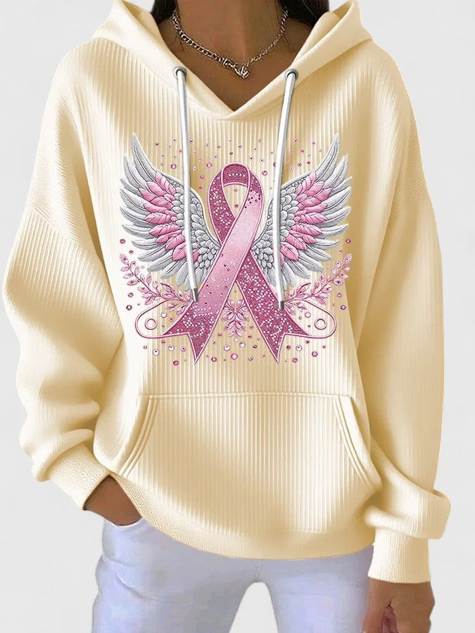 Women's Ribbon Print Hoodie – Drawstring Sweatshirt with Pockets