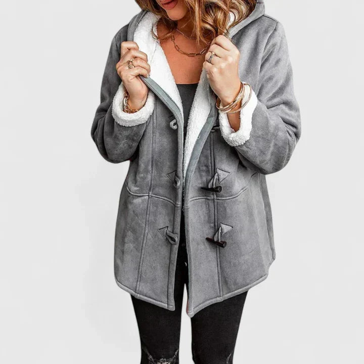 Women's Hooded Duffle Coat – Soft Fleece-Lined Toggle Winter Coat