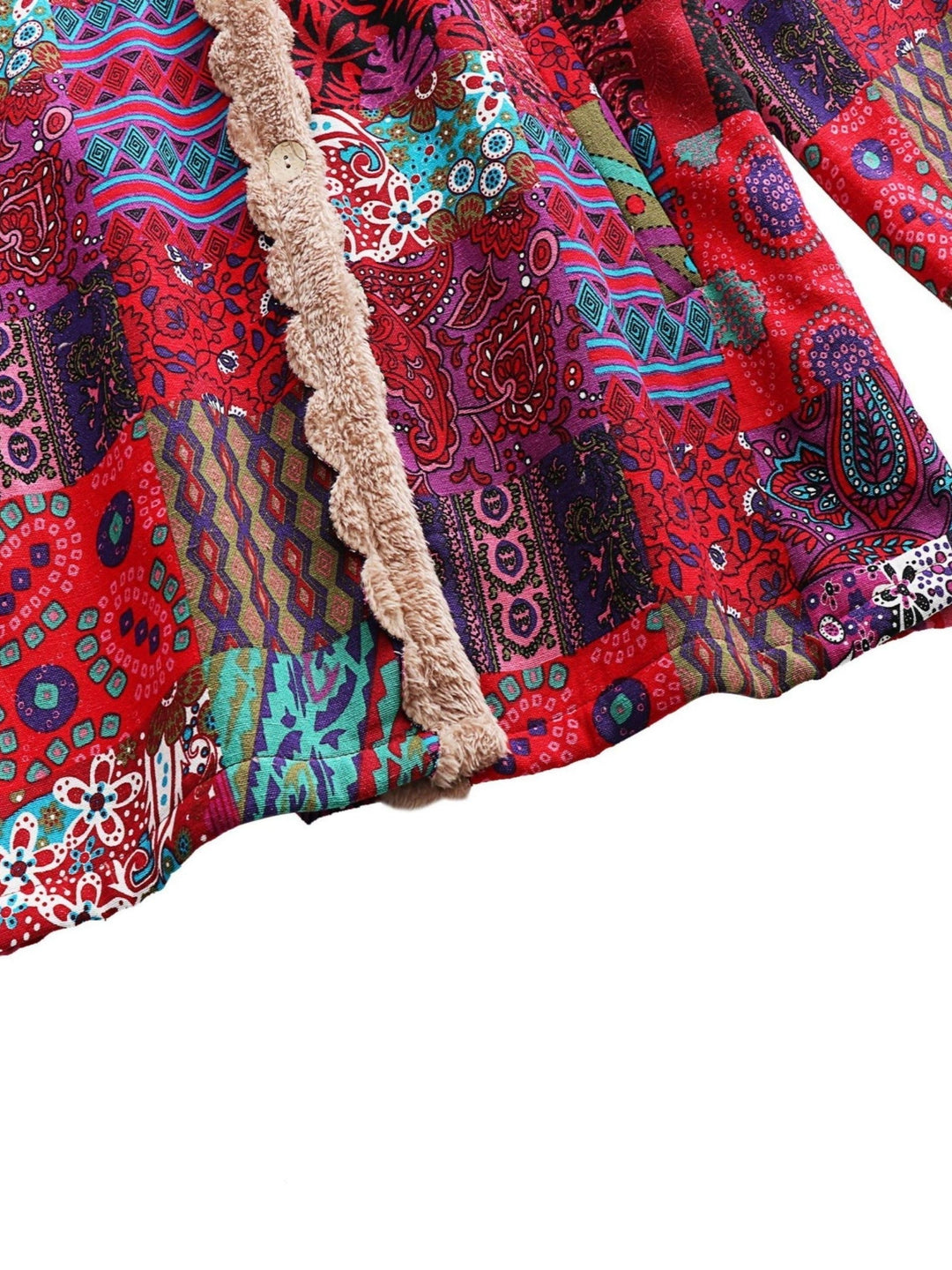 Women's Patchwork Jacket – Hooded Warm Lined Boho Winter Coat