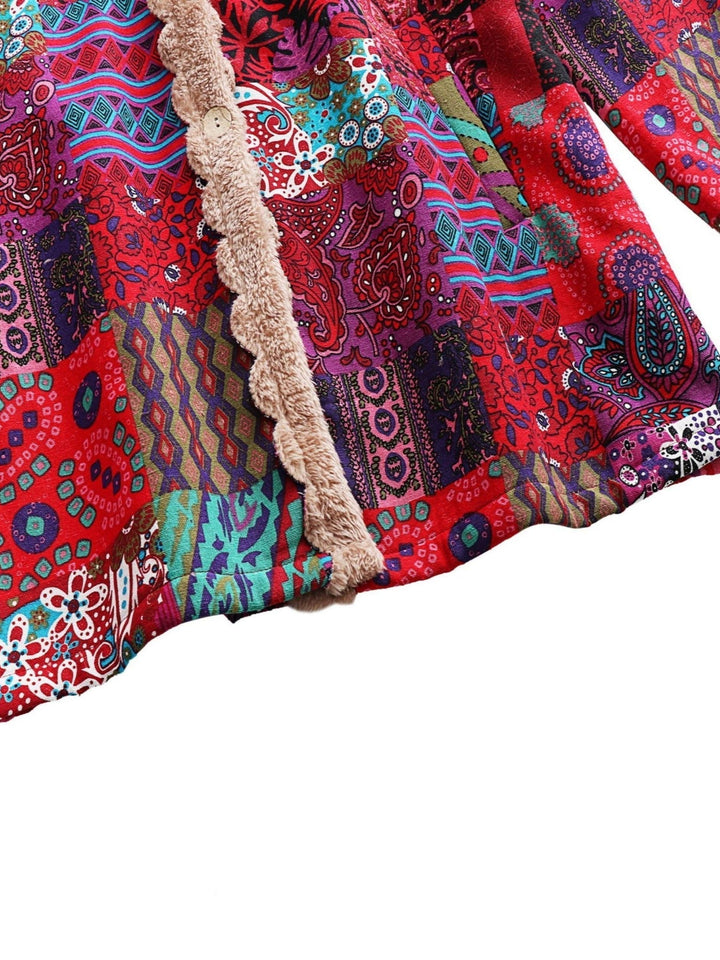 Women's Patchwork Jacket – Hooded Warm Lined Boho Winter Coat