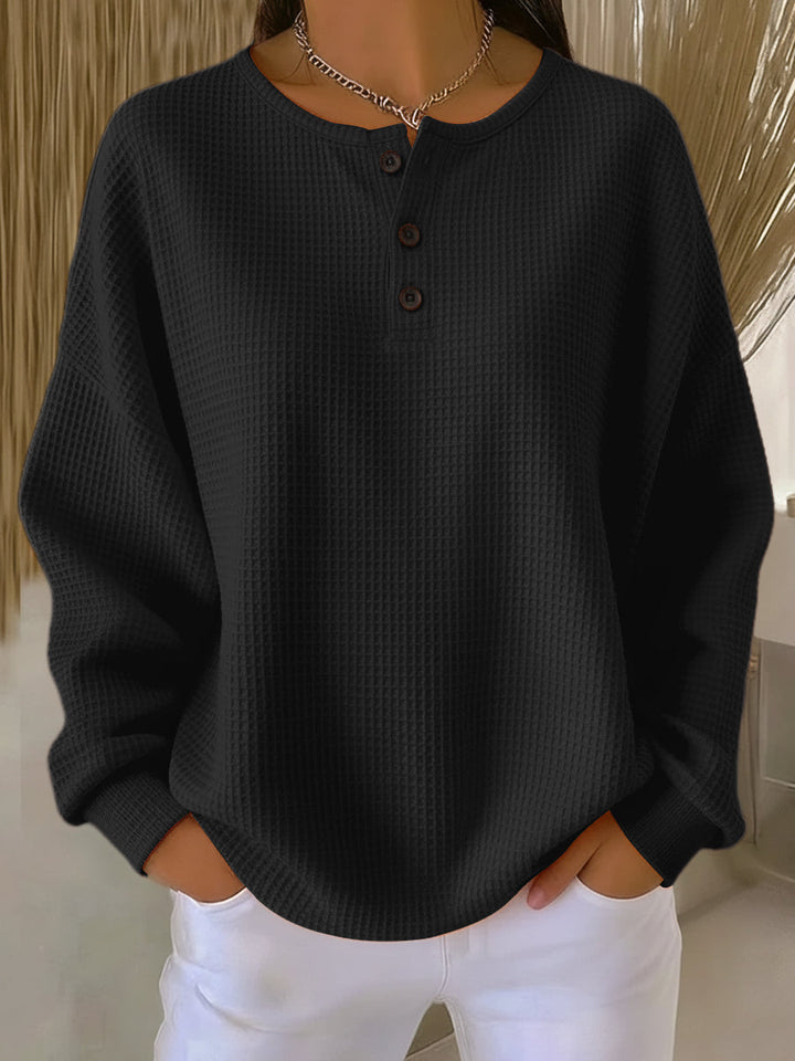 Women's Henley Sweater – Button Neck Relaxed Fit Knit Pullover