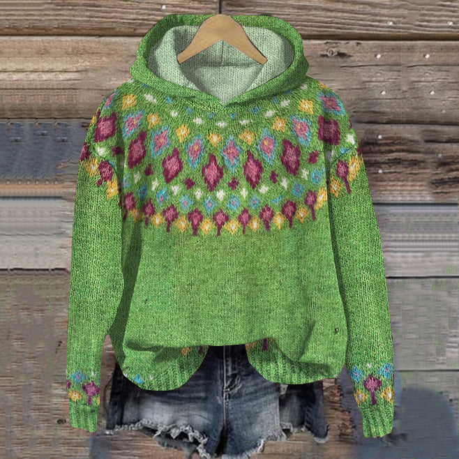 Women's Hoodie – Jacquard Pattern Lightweight Hooded Sweatshirt