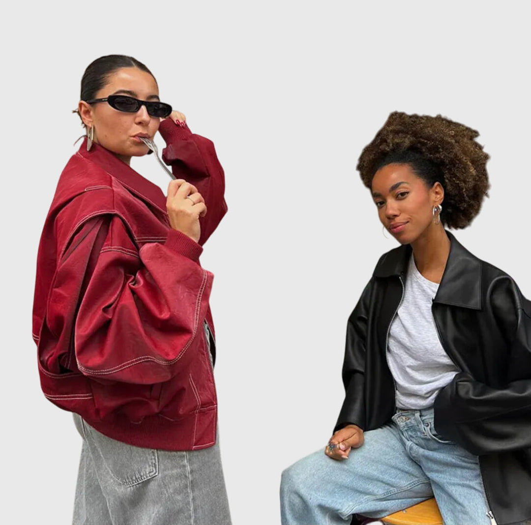 Women's Faux Leather Jacket – Oversized Red Biker Style Jacket