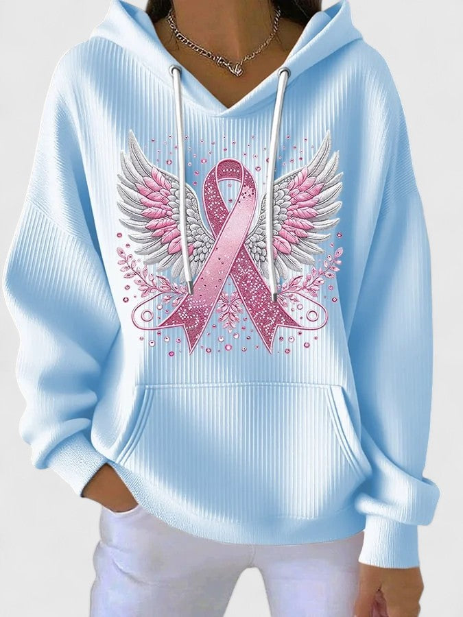 Women's Ribbon Print Hoodie – Drawstring Sweatshirt with Pockets