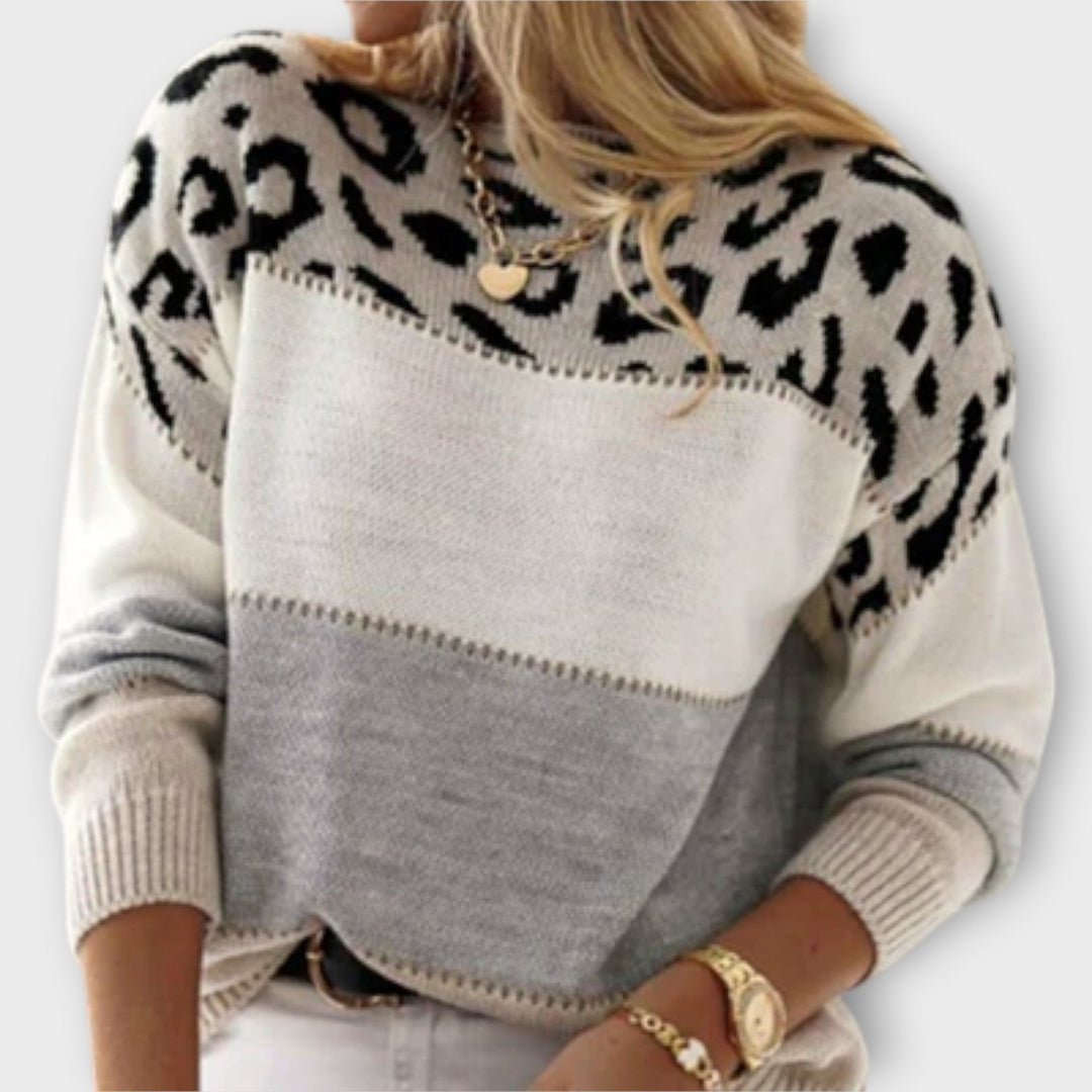 Women's Leopard Print Sweater – Warm Soft Knit Winter Pullover