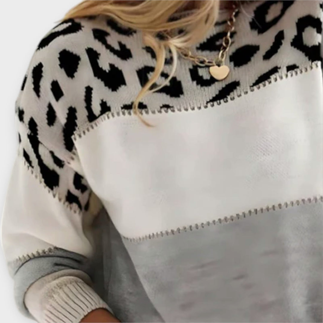 Women's Leopard Print Sweater – Warm Soft Knit Winter Pullover