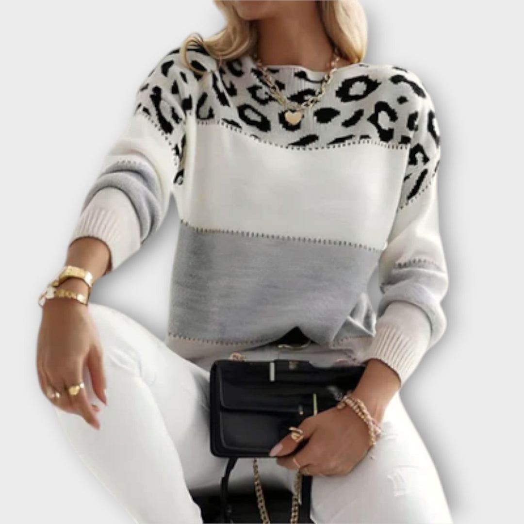 Women's Leopard Print Sweater – Warm Soft Knit Winter Pullover