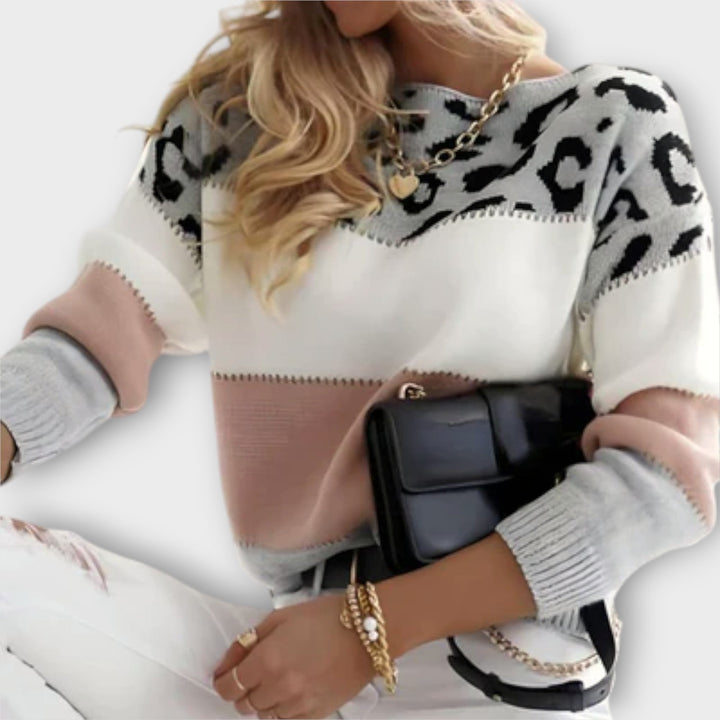 Women's Leopard Print Sweater – Warm Soft Knit Winter Pullover