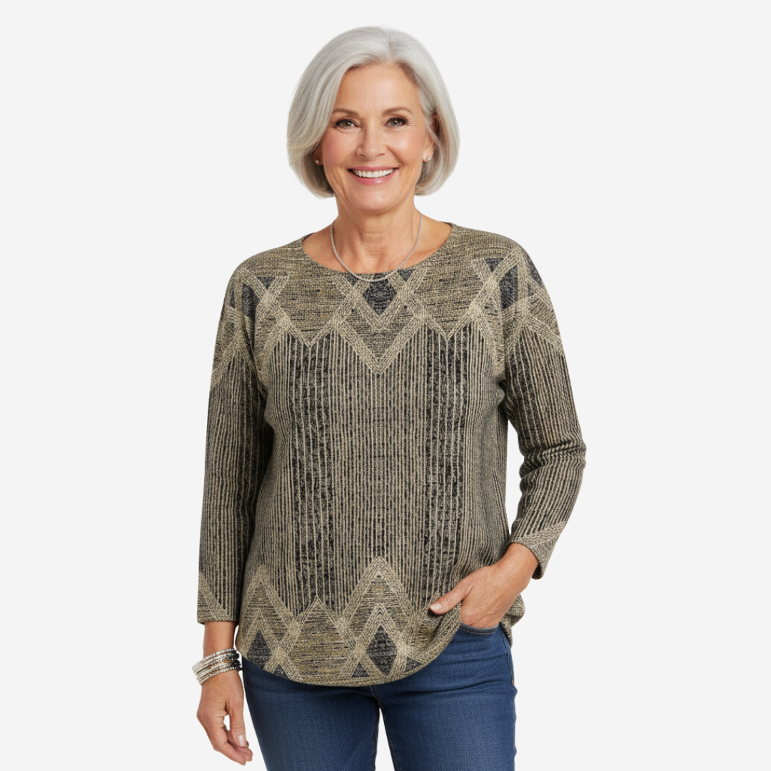 Women's Striped Sweater – Round Neck Long Sleeve Knit Pullover